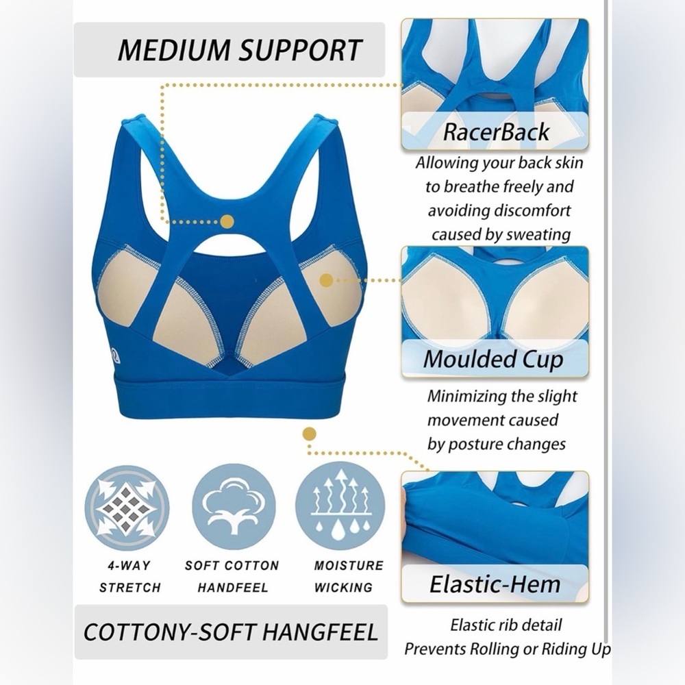Running Girl High Impact Sports Bra Royal Blue Size Medium (2) NWT w/Sewn Pads - Picture 3 of 9